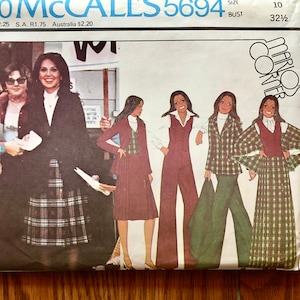 Jacke, Weste, Rock, Schal & Hose Schnittmuster / 1970er Jahre Vintage Marlo Thomas / Damen Größe 10, Büste 32 1/2 / McCalls 5694