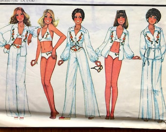 70s Swimsuit Sewing Pattern / 1970s Vintage Top, Pants & Bikini / Size 8, Bust 31 1/2 / McCalls 5025