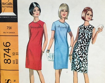 60s Mod Shift Dress Sewing Pattern / 1960s Vintage Women's Dress / Size 10, Bust 31 / McCalls 8746 / Rare Find