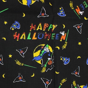 Happy Halloween Fabric / 43&quot; Wide / Witches / Sold by the HALF YARD / Cotton Sewing / Craft Fabrics / RARE Find