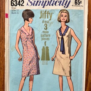 1960s Mod Dress Sewing Pattern / 60s Vintage Jiffy / Easy to Sew Dress / Women&#39;s Size 10, Bust 31 / Simplicity 6342