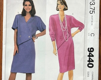 80s Dress Sewing Pattern / Vintage 1980s Women's Dress / Size 6-8-10, Bust 30 1/2 - 32 1/2 / Easy Sew McCalls 9440