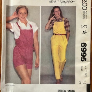 80s Overalls Sewing Pattern / 1980s Vintage Romper & Jumpsuit / Size 7/8, Bust 29, Waist 23 / McCalls 6995