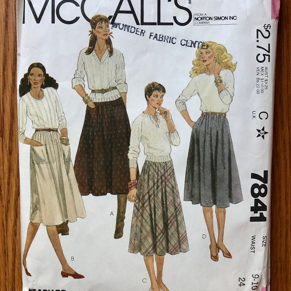 80s Midi Skirt Sewing Pattern / Vintage 1980s Women's Flared Skirts / Bias Cut / 2 Sizes: Waist 24 or 26 1/2 / McCalls 7841