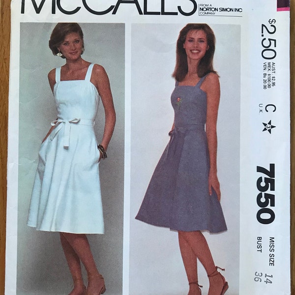 Wrap Sundress Sewing Pattern / Vintage 1980s Women's Jumper Dress / 2 Sizes: 8 or 14, Bust 31 1/2 or 36 / McCalls 7550
