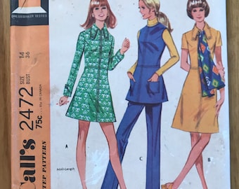 70s Top, Pants & Dress Sewing Pattern / Vintage 1970s / Women's Size 14, Bust 36 / McCalls 2472