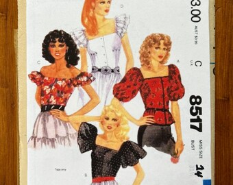 80s Top Sewing Pattern / Vintage 1980s Women's Blouse / Shirt / Puff Sleeves / Size 14, Bust 36 / McCalls 8517 / *No Packet*