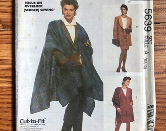 Women's Cape Sewing Pattern / 90s Vintage Jacket / Coat / Size 8-10-12, Bust 31 1/2 - 34 / McCalls 5639