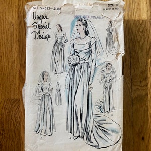 1940er Jahre Vogue Special Design Brautkleid Schnittmuster / Vogue 4532 Vintage Abendkleid mit Schleppe / 40er Jahre Kleider / Damengröße 12 Büste 30