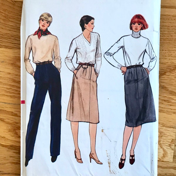 80s Skirt & Pants Sewing Pattern / Vintage Women's Tapered Pants and A-Line Skirt / Size 14 Waist 28 / Vogue 7805