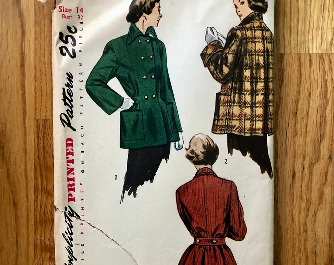 1940s Swing Jacket Sewing Pattern / Vintage 40s Women's Topper Coat