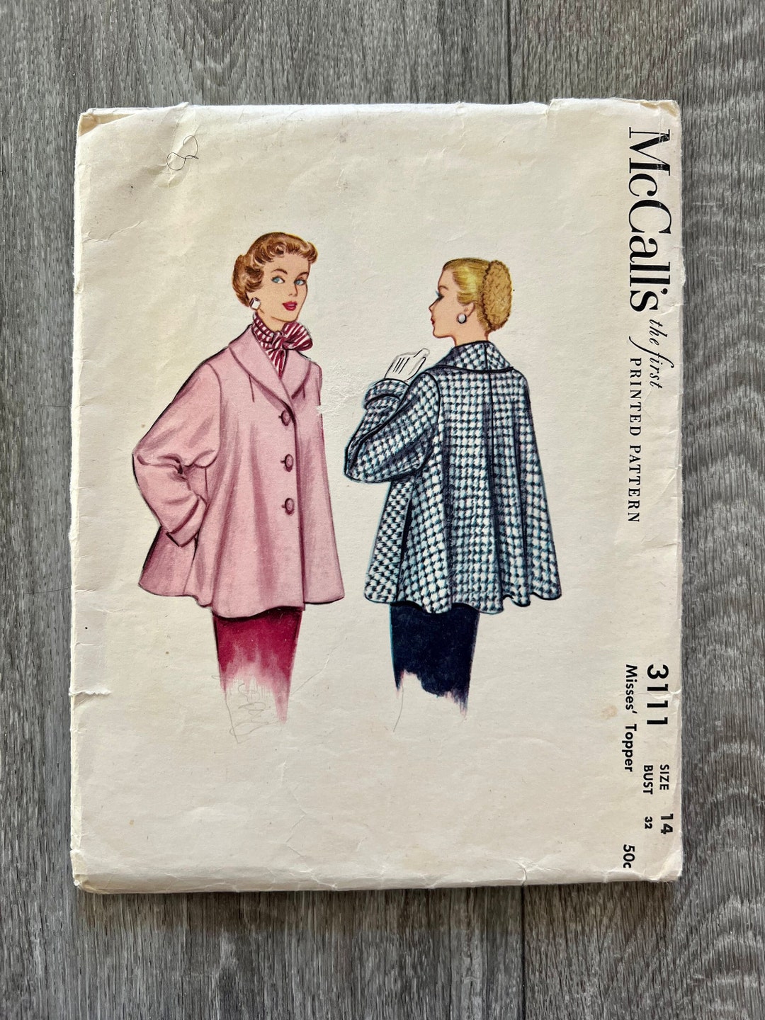 1950s Swing Coat Sewing Pattern / 50s Vintage Women's Topper Jacket