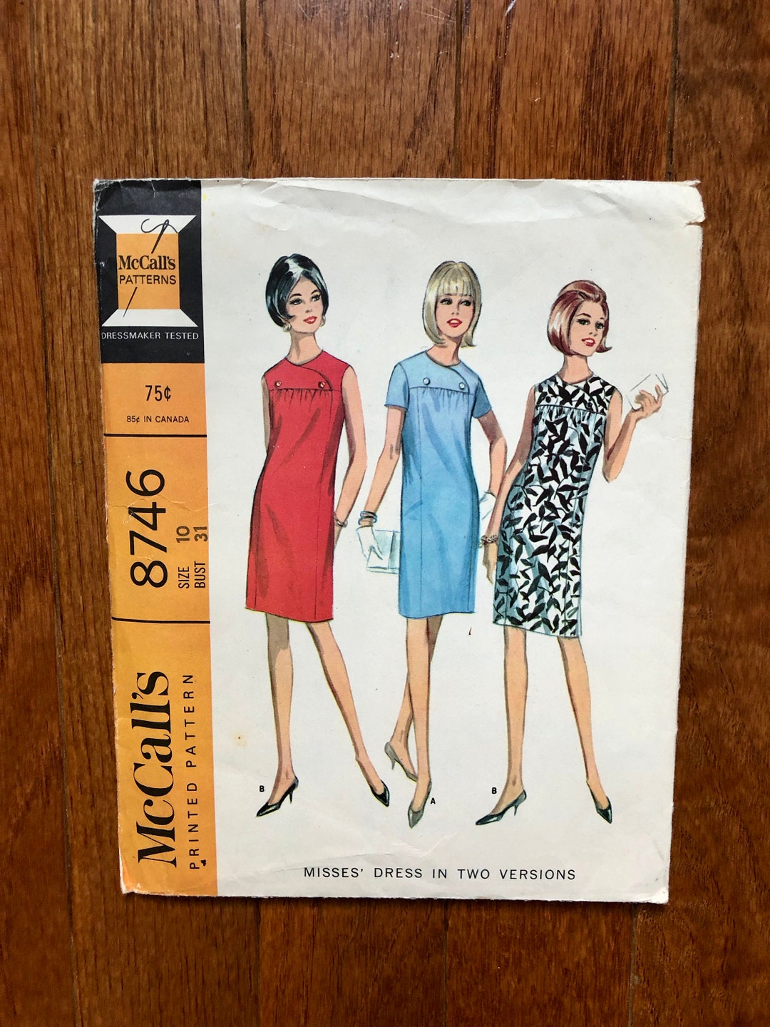 60s Mod Shift Dress Sewing Pattern 1960s Vintage Women s Dress Size