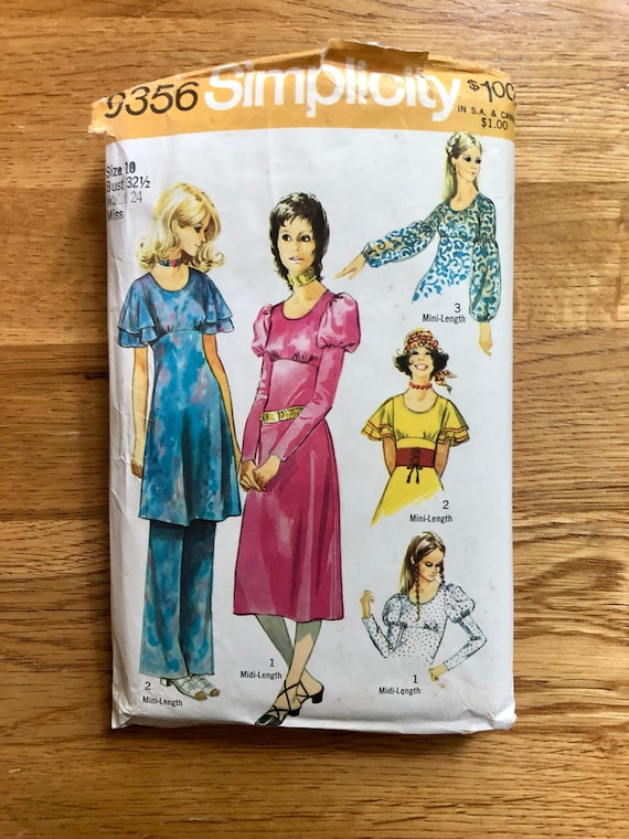 70s Dress Sewing Pattern / 1970s Vintage Pants and High Waisted Dress /  Women's Size 10, Bust 32 1/2 / Simplicity 9356 - Etsy