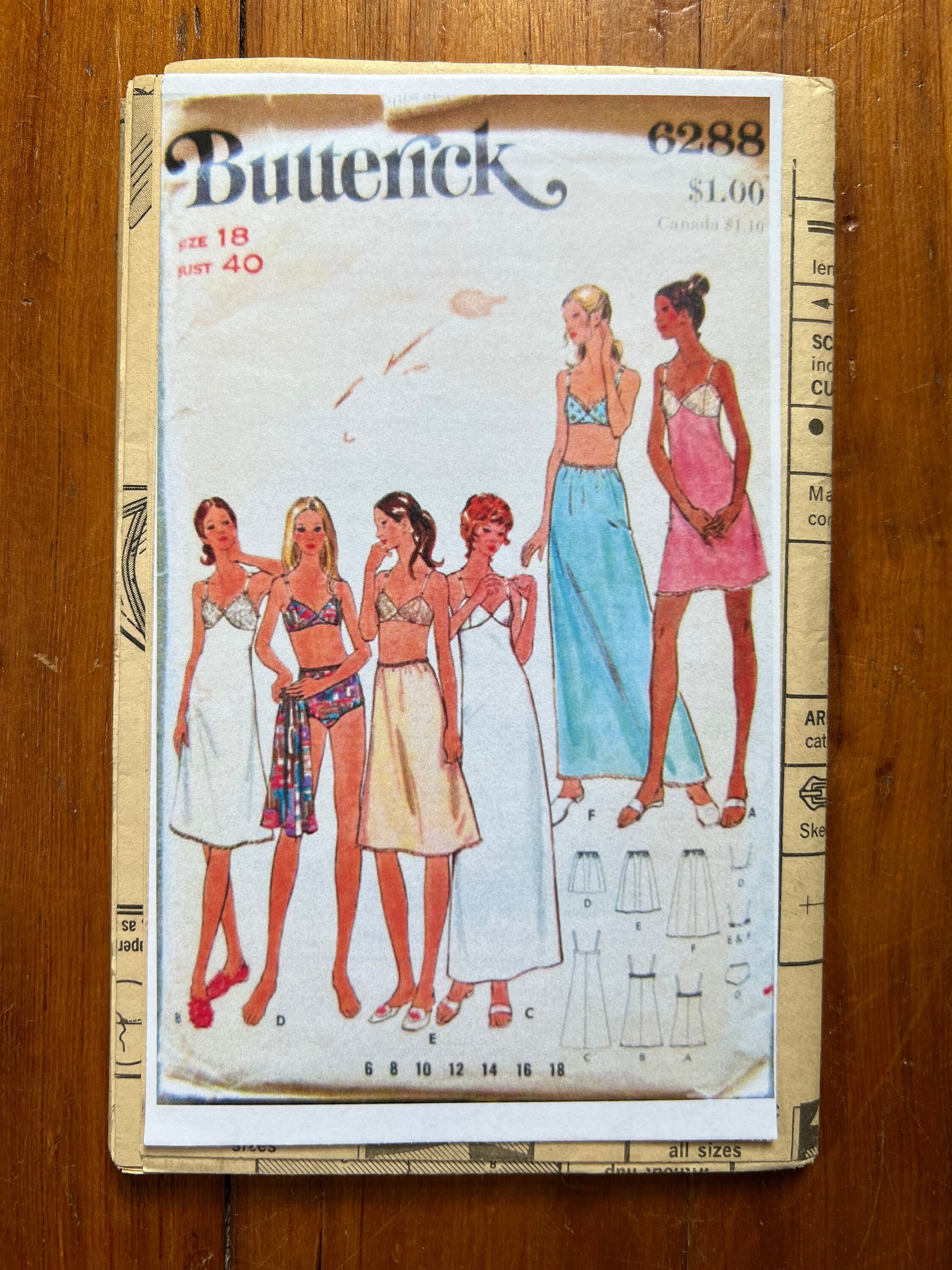 70s Lingerie Sewing Pattern / Vintage 1970s Bra, Panties & Night Gown /  Women's Size 18, Bust 40 / Butterick 6288 / no Packet -  New Zealand