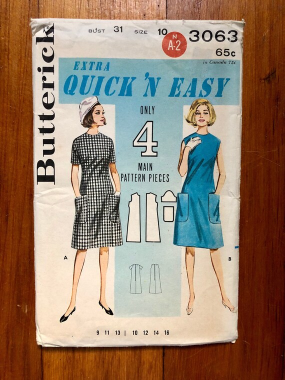 60s A-line Dress Sewing Pattern / 1960s Vintage Easy Sew Dress | Etsy