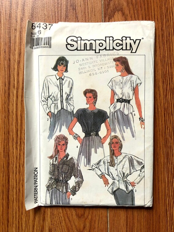 80s Blouse Sewing Pattern / 1980s Vintage Women's Shirt 80s Blouse Sewing Pattern / 1980s Vintage Women's Shirt