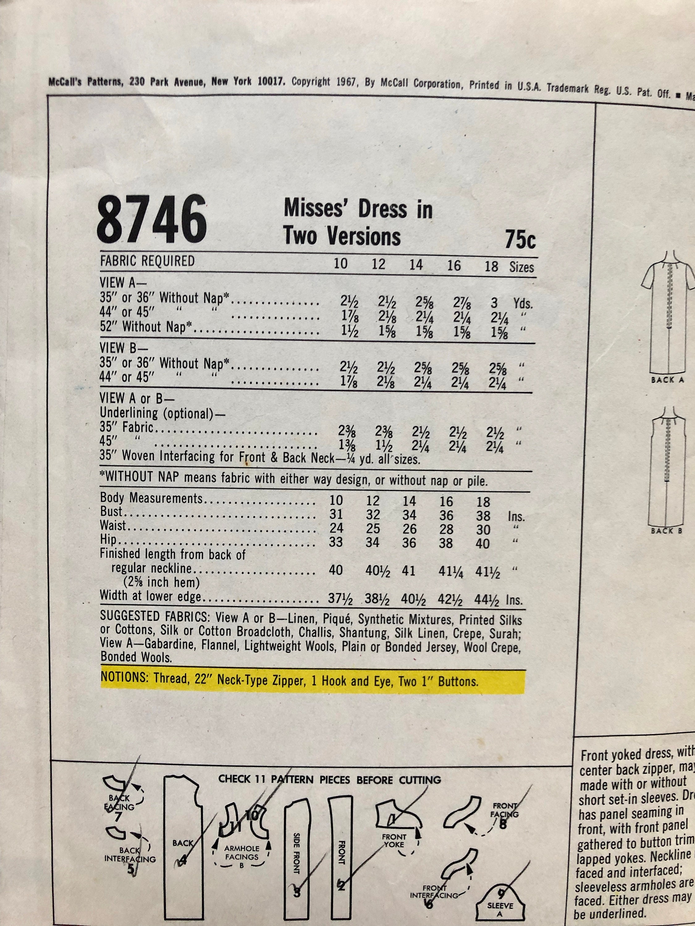 Pattern 8746 60s Mod Shift Dress Sewing Pattern / 1960s Vintage Women's Dress / Size ...