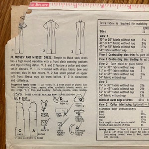 1950s Sack Dress Sewing Pattern / 50s Vintage Women's Slim Dress / Size ...
