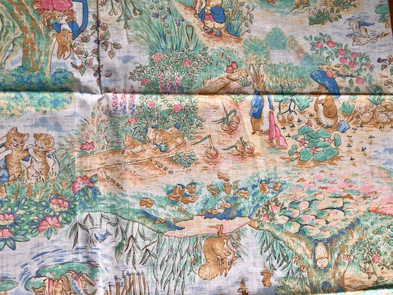 Beatrix Potter Peter Rabbit Fabric / Vintage 1995 Novelty Pattern / 44" Wide SOLD by the YARD / Nursery Craft Fabrics / 100% Cotton