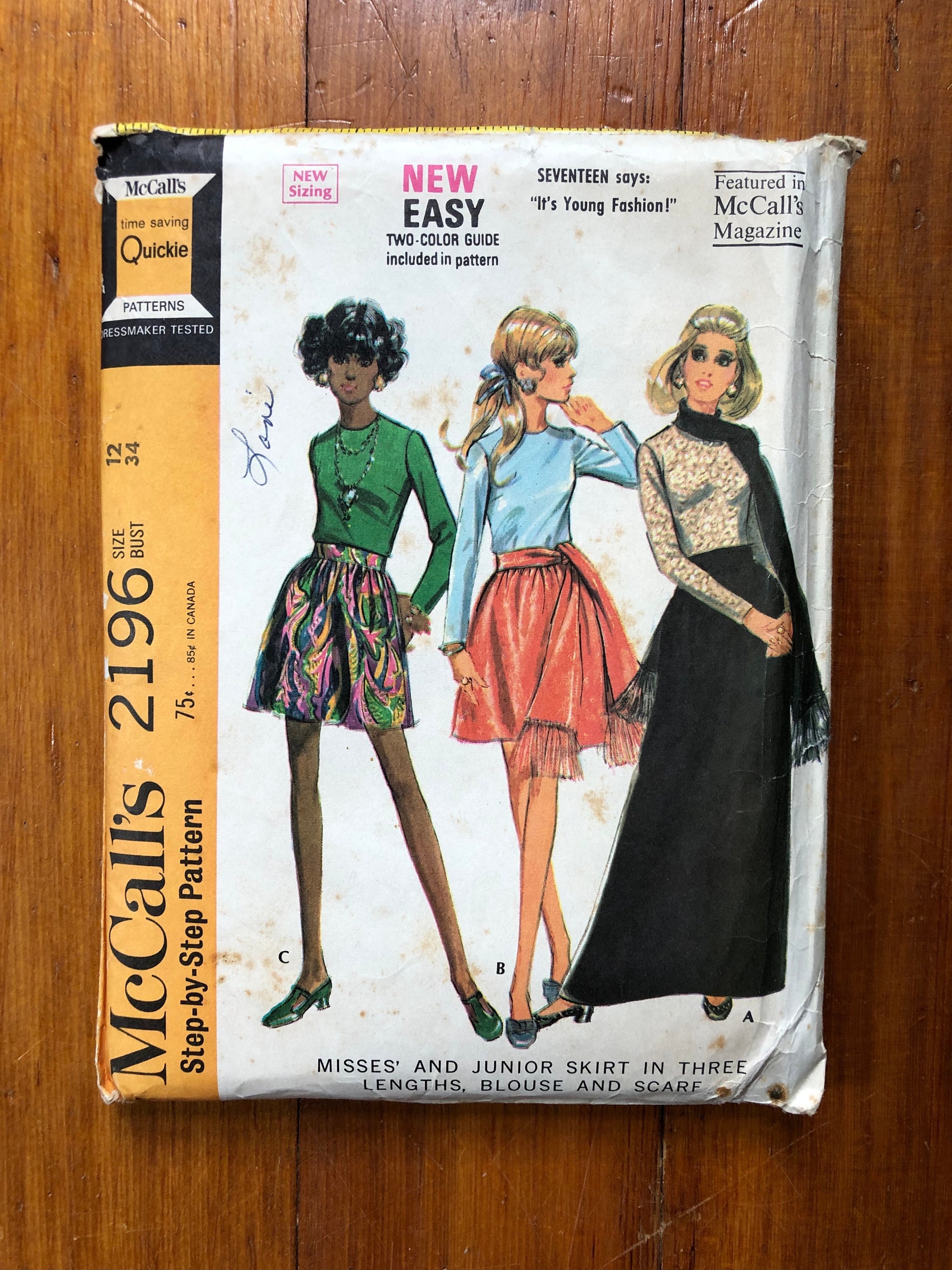 60s Top and Skirt Sewing Pattern / Vintage 1960s Maxi Skirt /