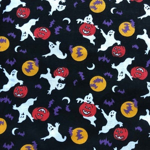 Tela de Halloween / ALGODÓN Fantasmas y Calabazas / 112 cm de ancho / Se vende por media yarda / Telas vintage para costura, manualidades y acolchado