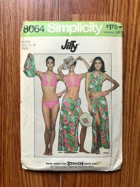 Halter Top, Wrap Skirt & Bikini Swimsuit Sewing Pattern / 70s