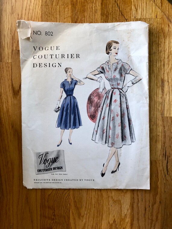 1950s Vogue Couturier 802 Dress Sewing Pattern 50s Vintage Etsy