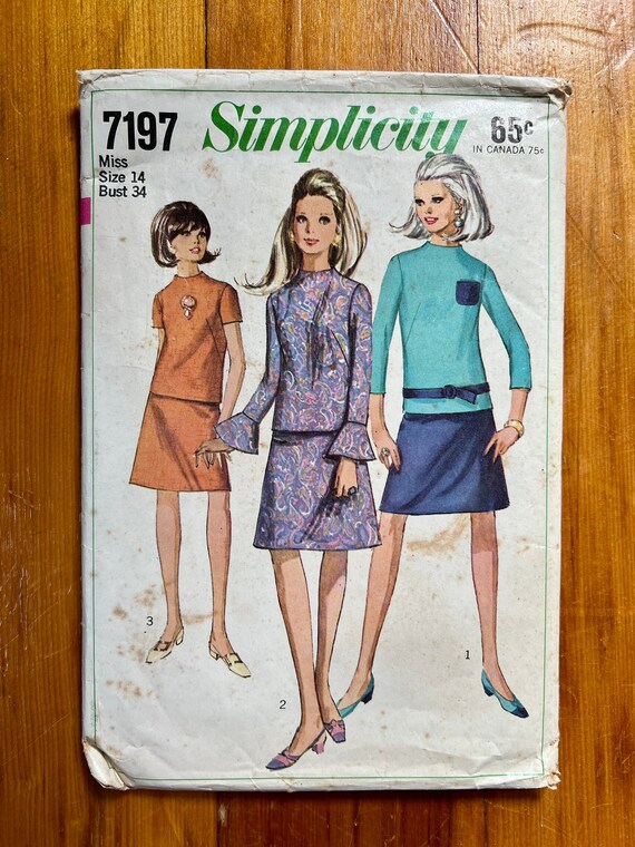 60s Mod Top Skirt Sewing Pattern Vintage 1960s Women's Blouse