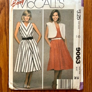80er Jacke & Kleid Schnittmuster / Vintage 1980er Damen Sonnenkleid / Größe 14, Büste 36 / McCalls 9063