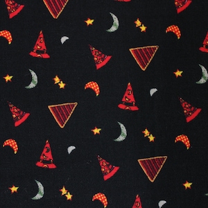 Halloween Cotton Fabric / Witches&#39; Hats Vintage / 42X43&quot; / Horror / Sewing / Craft / Quilting Fabrics