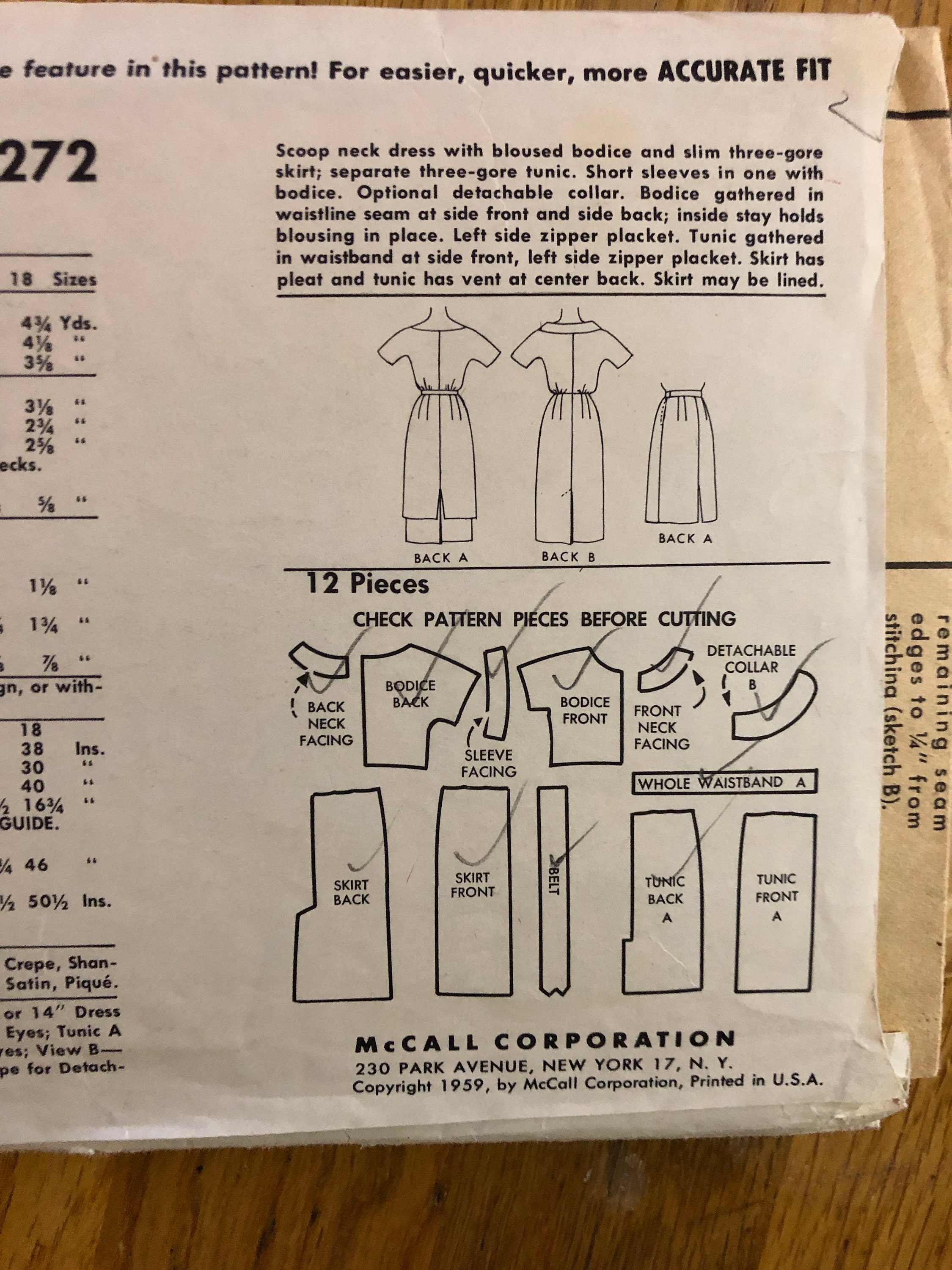 50s Blouson Dress Sewing Pattern / Vintage 1950s Women's | Etsy