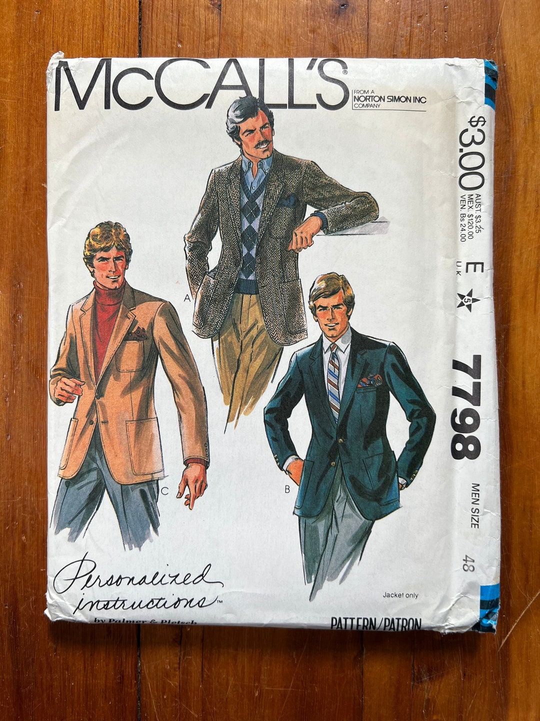 Men's Suit Jacket Sewing Pattern / 1980s Vintage / Size Etsy