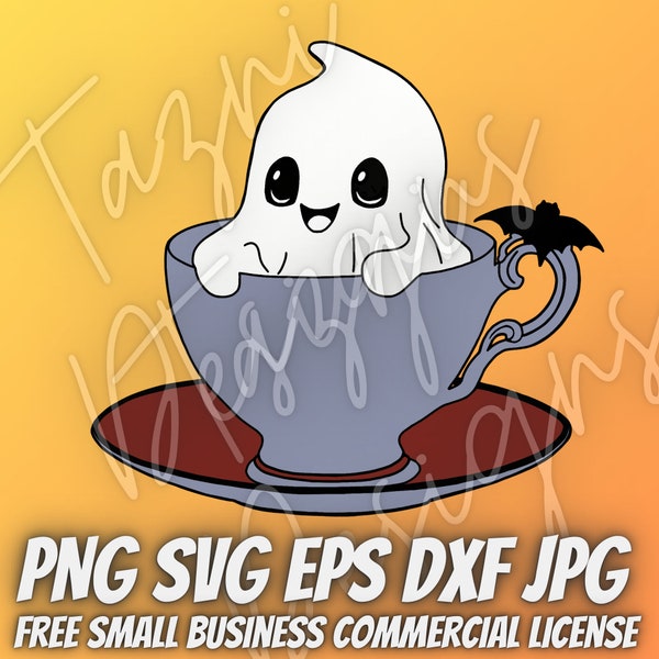 Teacup Ghost SVG | Morning Smile | Bat Pals | Spooky Season | Rise and Shine | png jpg svg dxf eps | Transfer Image | Sublimation Graphic