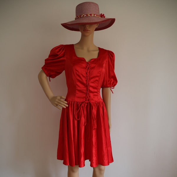 Vintage faschingskleid, sommer kleid, Rotes Kleid, vintage sommerkleid, schnürklid, fasching dress