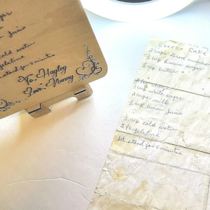Aangepast handgeschreven recept op een lasergesneden en gegraveerde ezel, gepersonaliseerd aandenken, oma's recept, recept van moeder, unieke kerstcadeaus