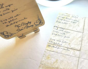 Receta personalizada escrita a mano en un caballete cortado y grabado con láser, recuerdo personalizado, receta de la abuela, receta de mamá, regalos navideños únicos
