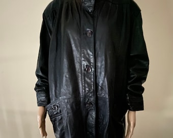 Vintage black leather jacket, one size