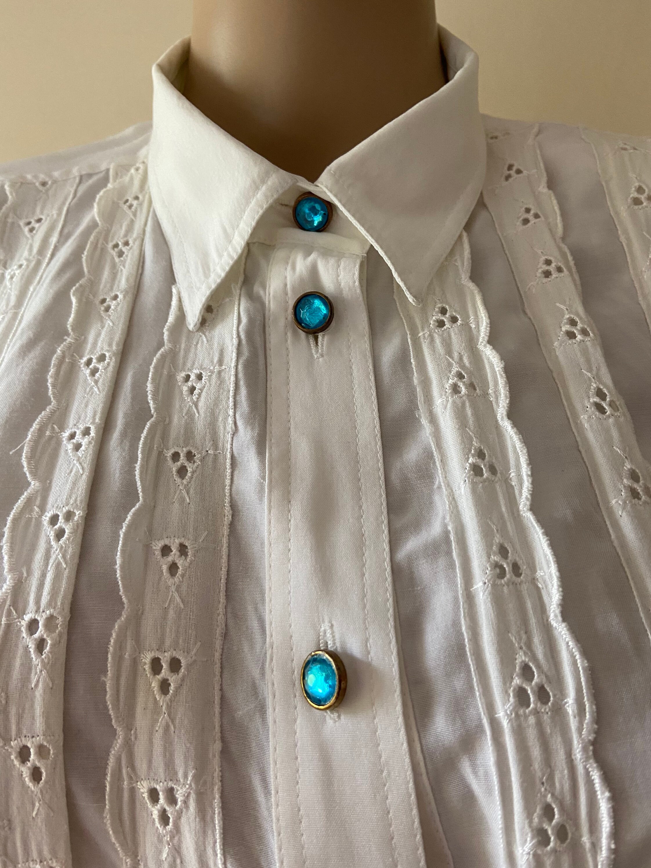 Vintage White Shirt Blouse With Lace Inserts, Size 42 - Etsy Vintage White Shirt Blouse With Lace Inserts, Size 42 - Etsy
