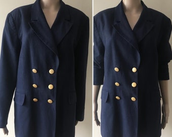 Vintage Navy Blue Double Breasted Blazer Jacket size M/L