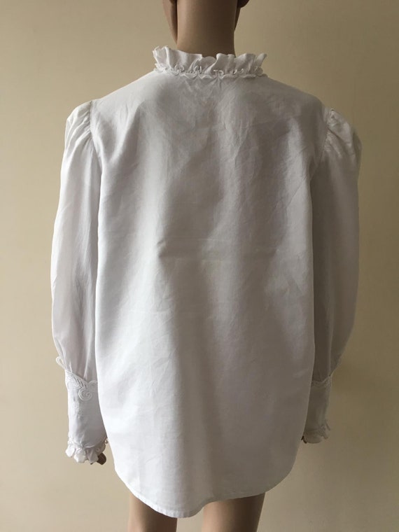 Vintage White Blouse with Frills Folklore Handmade - image 2