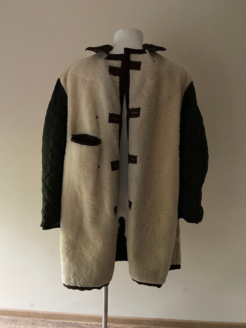 Abrigo vintage de piel de oveja marrón para hombre.Talla M-L imagen 2