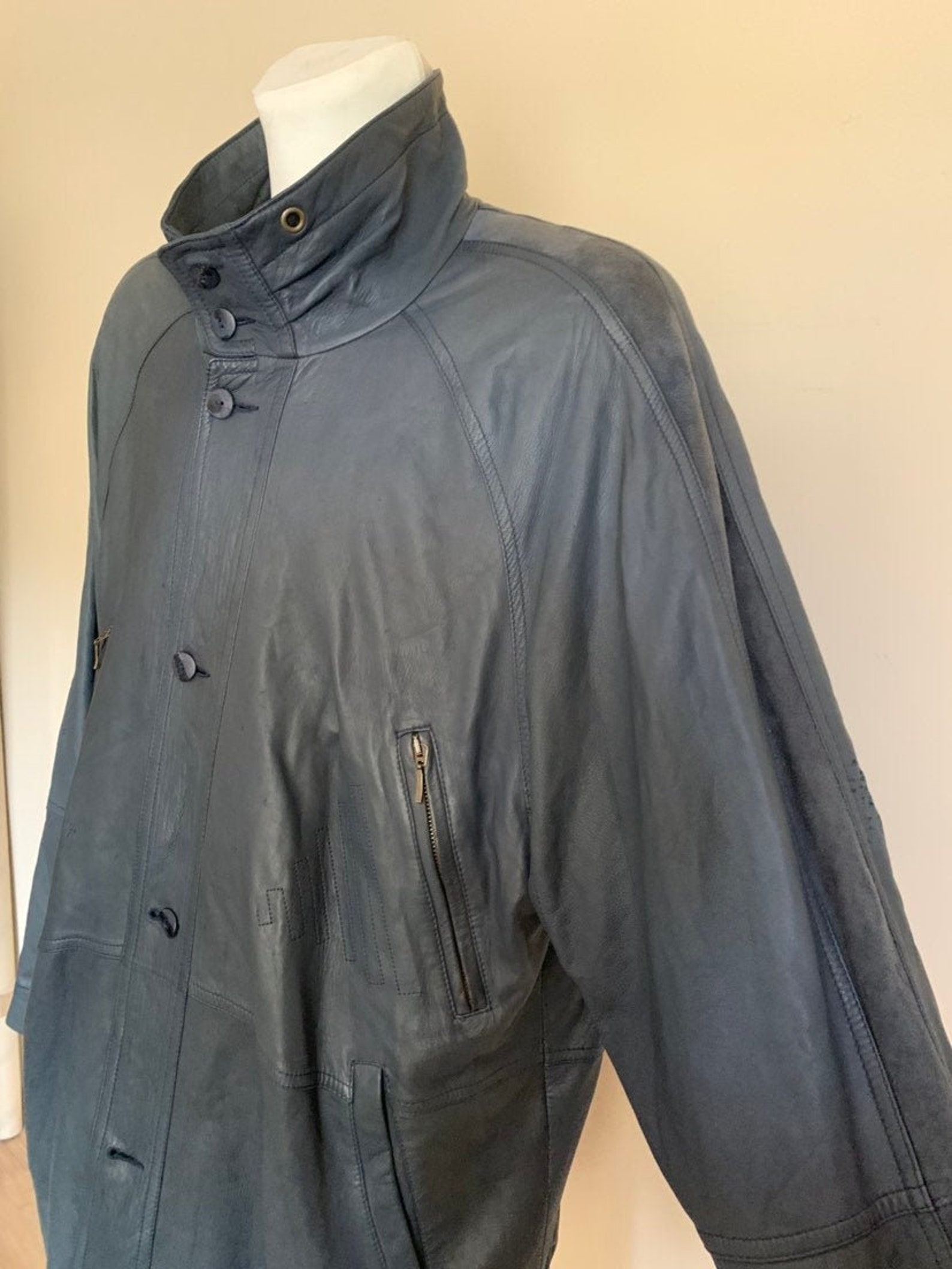 Vintage Y2K Navy Blue Soft Leather Jacket Size L XL XXL 50 | Etsy