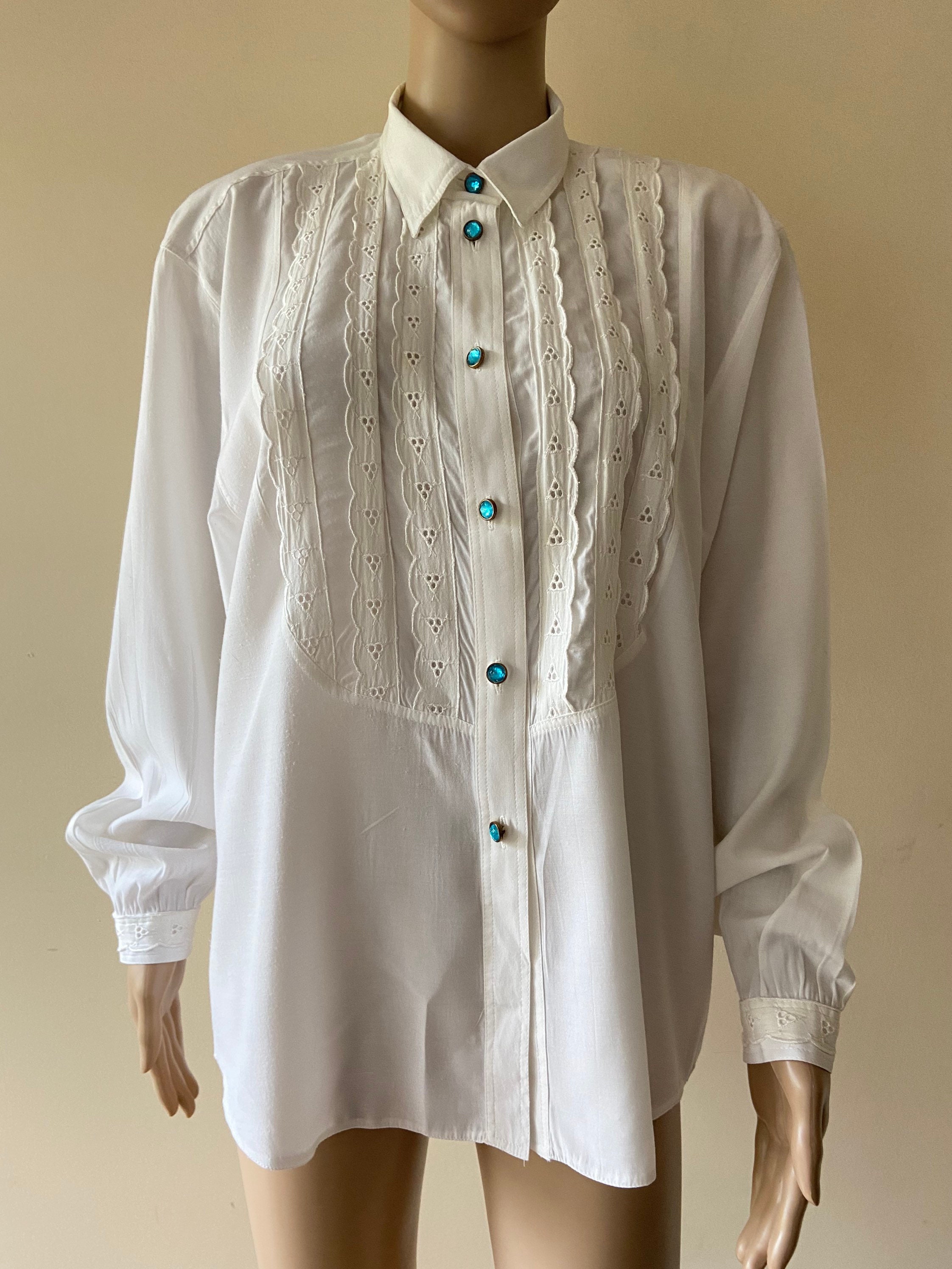 Vintage White Shirt Blouse With Lace Inserts, Size 42 - Etsy