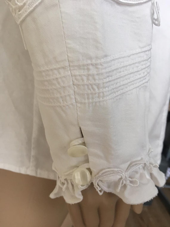 Vintage White Blouse with Frills Folklore Handmade - image 6