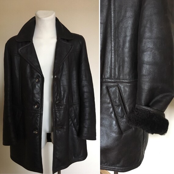 Vintage Mens Brown Shearling Leather 70s Winter Co