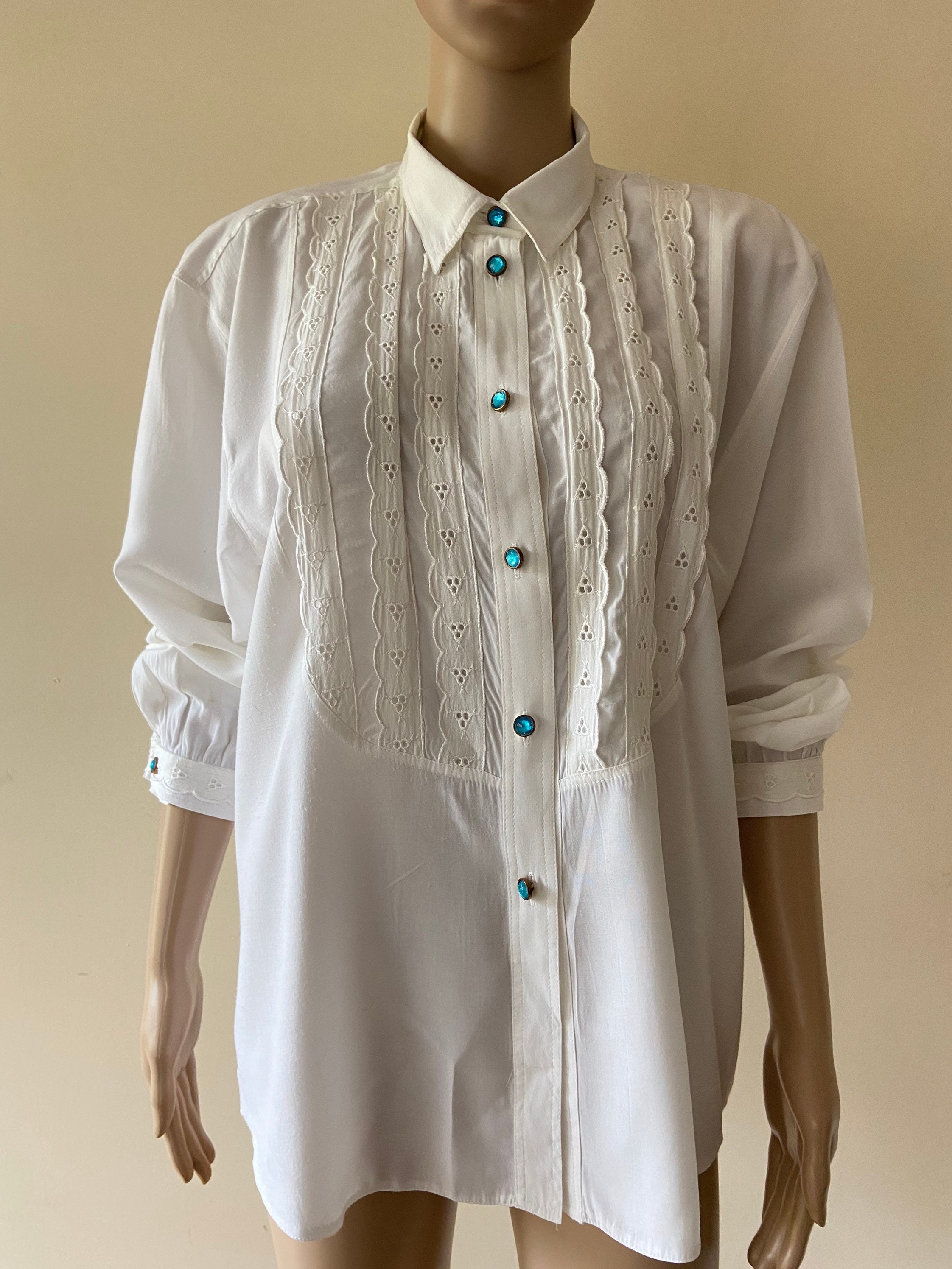 Vintage White Shirt Blouse With Lace Inserts, Size 42 - Etsy Vintage White Shirt Blouse With Lace Inserts, Size 42 - Etsy