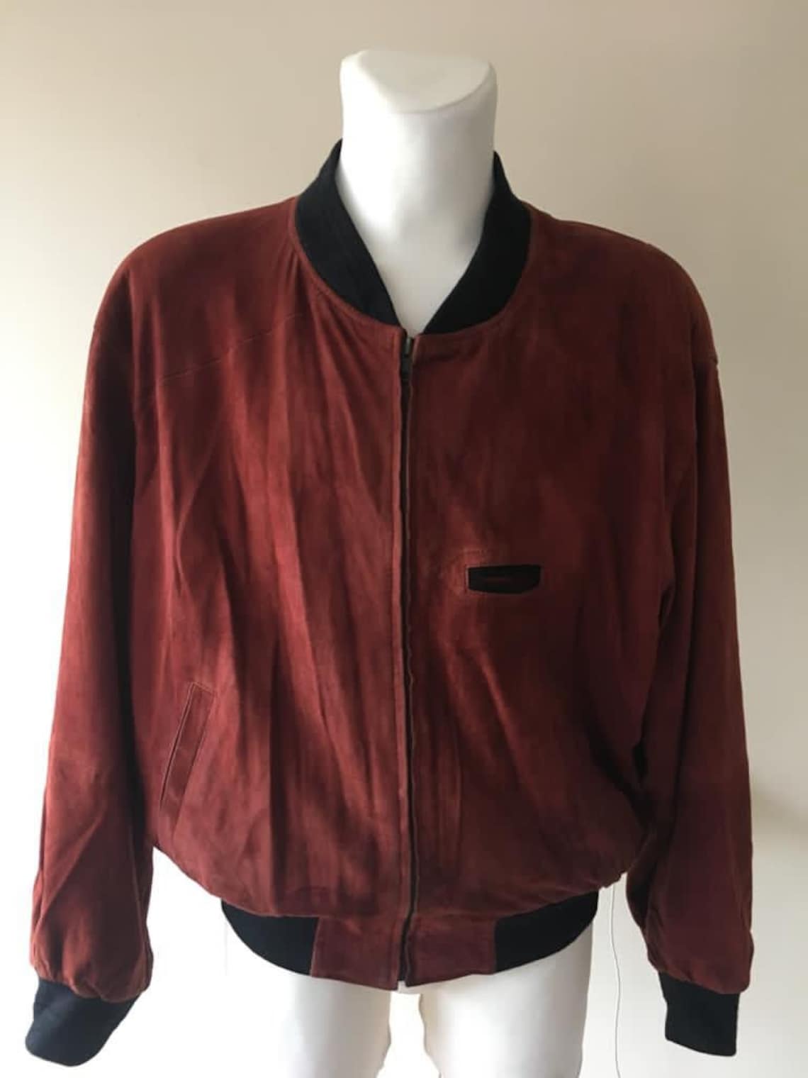 Vintage Suede Leather Mens Bomber Jacket Copper Red | Etsy