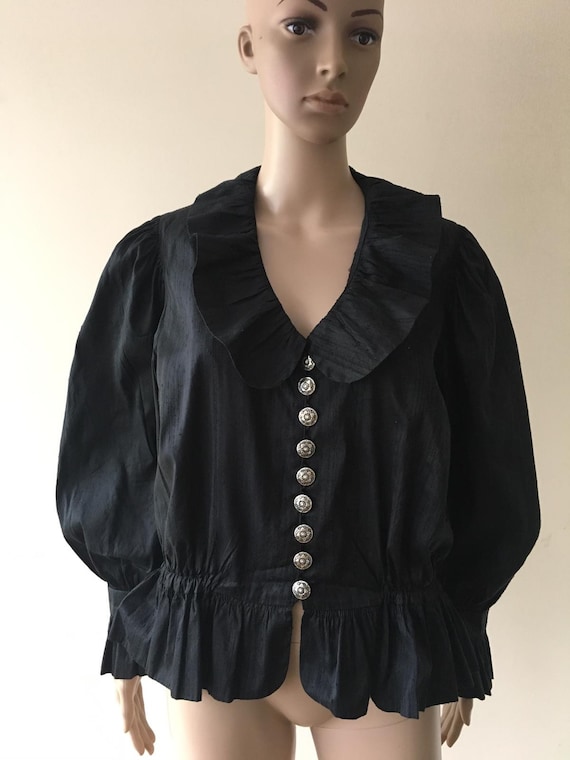 Vintage black blouse. Folk blouse. Black blouse wi