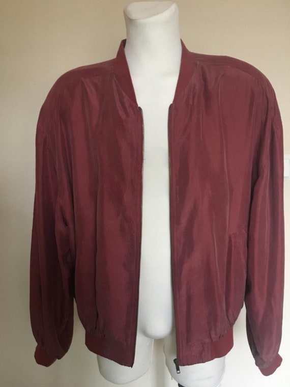 Vintage Men’s Red Silk Bomber Jacket size L - image 5